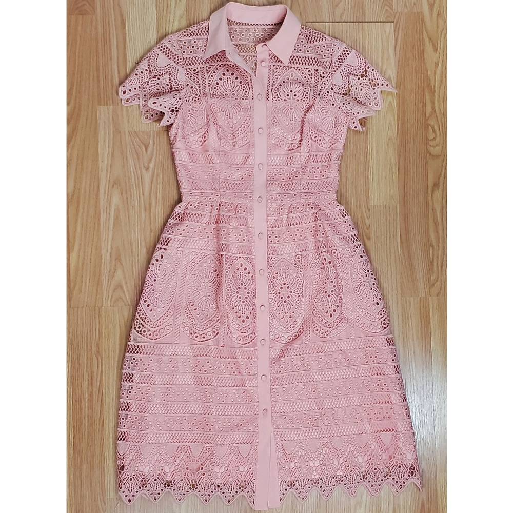 ANTONIO MELANI Blush Pink Lace Shirt Dress - Picture 10 of 14